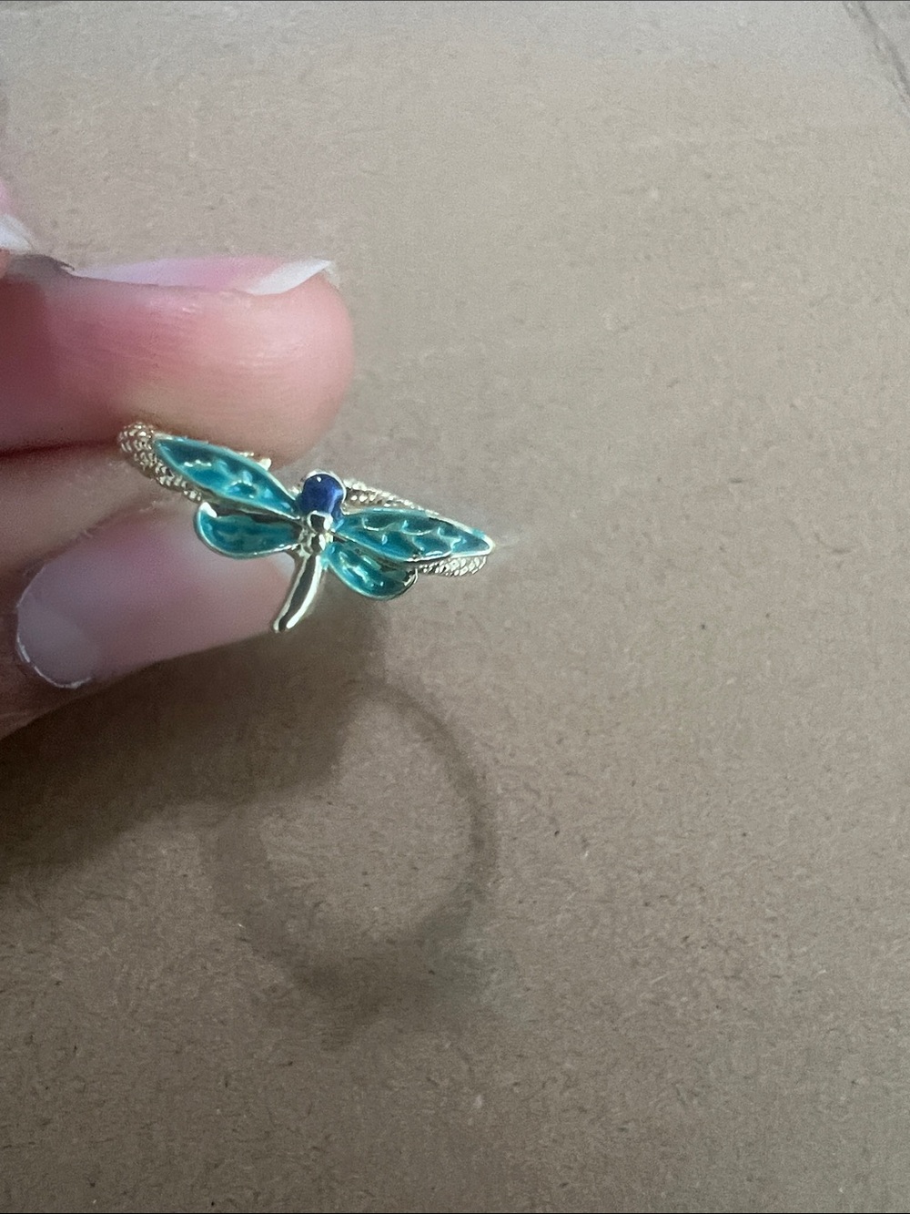 Gold Dragonfly Ring with Turquoise Enamel